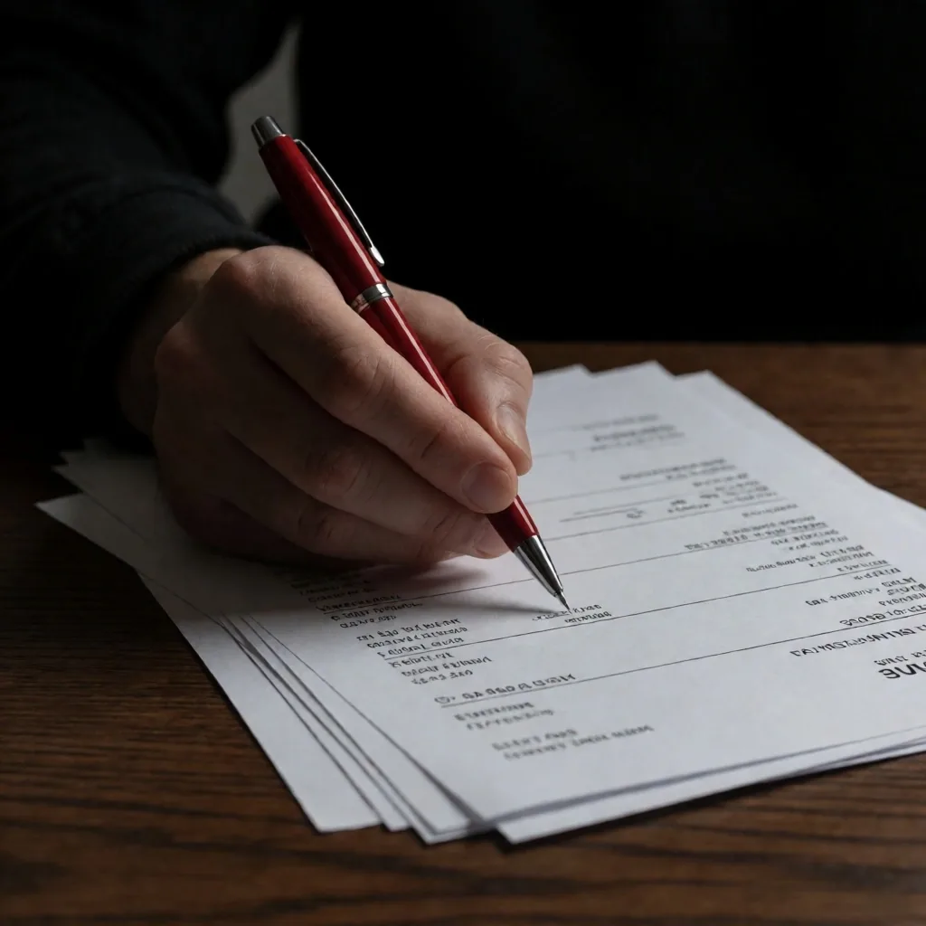 Factura vencida sobre escritorio de trabajo